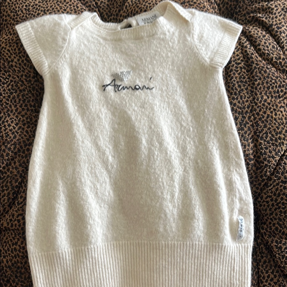 Armani Junior Cream Ribbed Cap Sleeve Sweater Dress